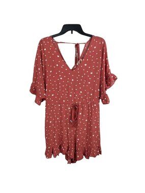 Allie Rose Polka Dot Ruffle Hem Romper With Tie Back & Short Sleeves - Size S